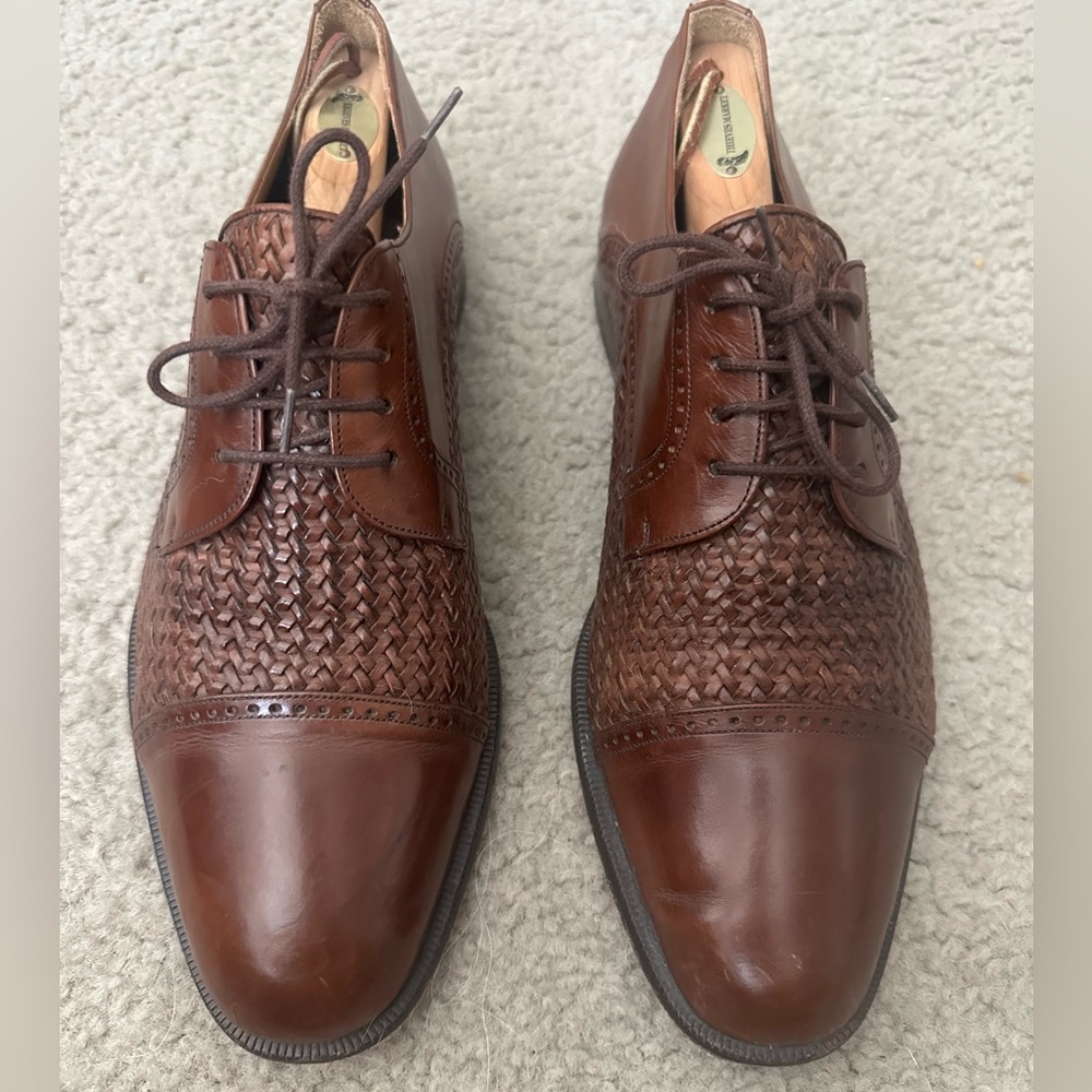 Mezlan Mens Cancun Oxford Dress Shoes Brown Leather Cap Toe Basket Weave 11W